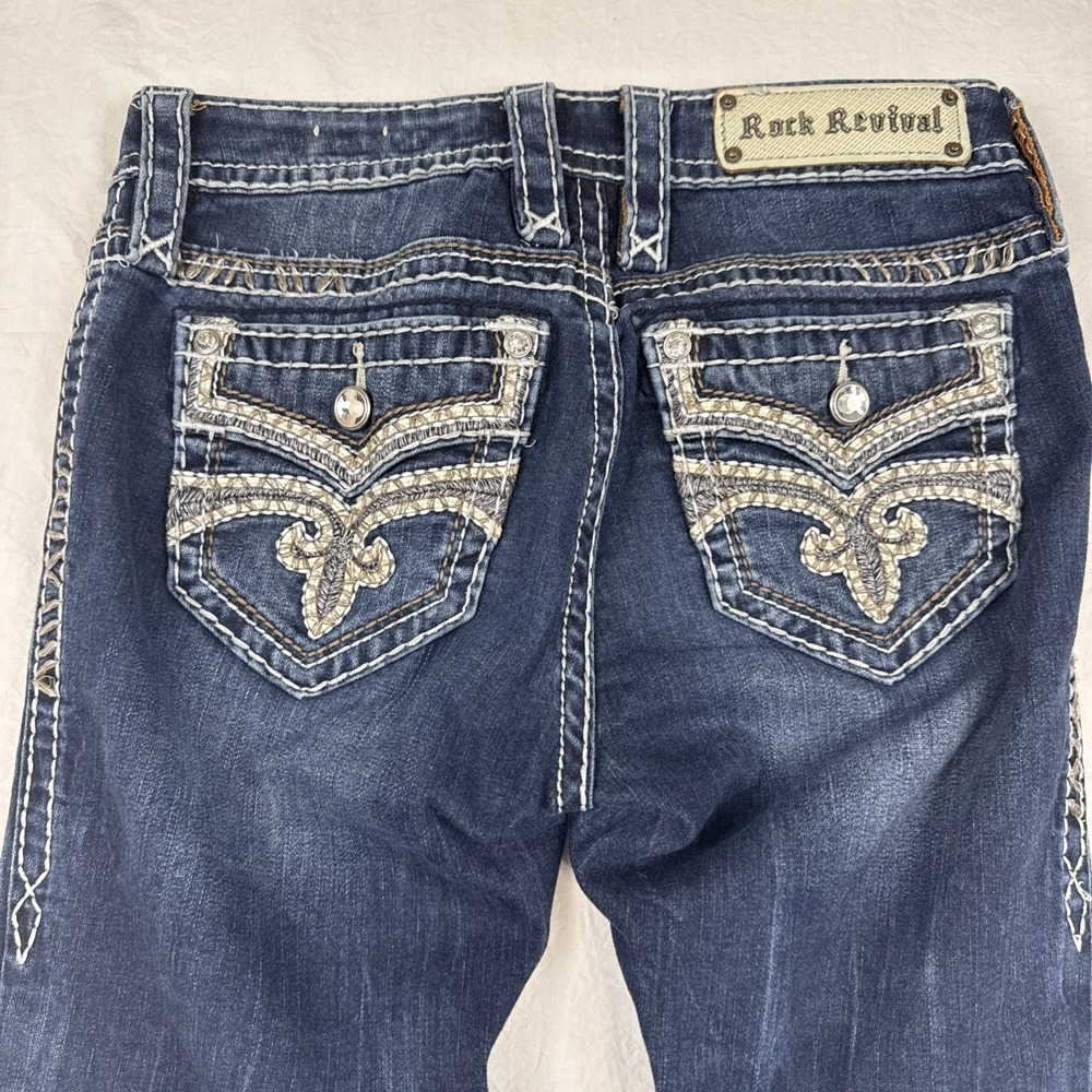 Rock Revival Jeans WOMENS 26/33 Sukara" Swarovski Leather Easy Boot RHINESTONES